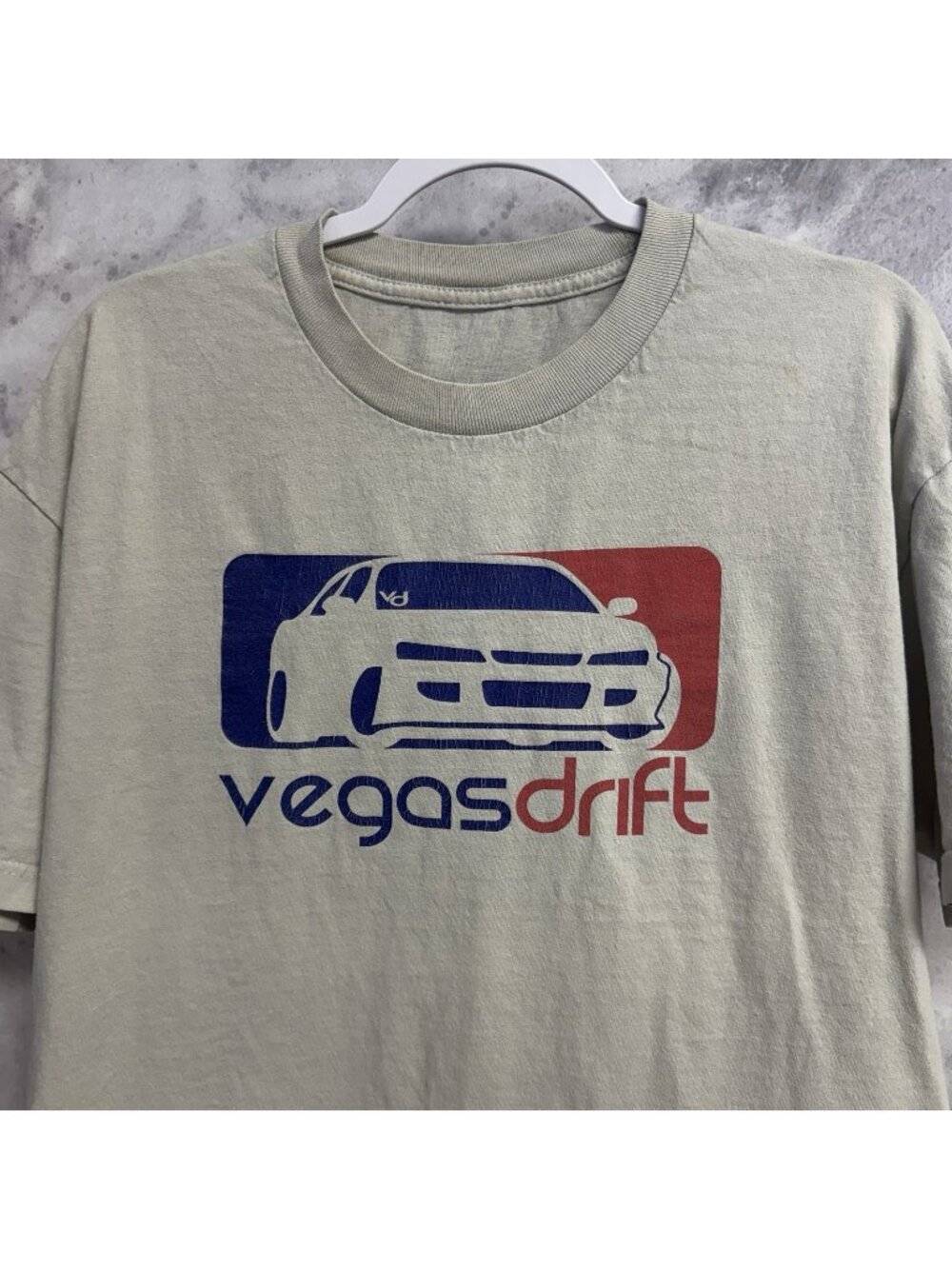 Vegas Drift Logo Graphic T Shirt Mens XL Light Greige Racing Street Race